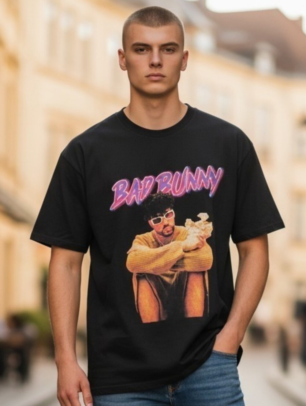 Bad Bunny Black Graphic Short Sleeve Tee